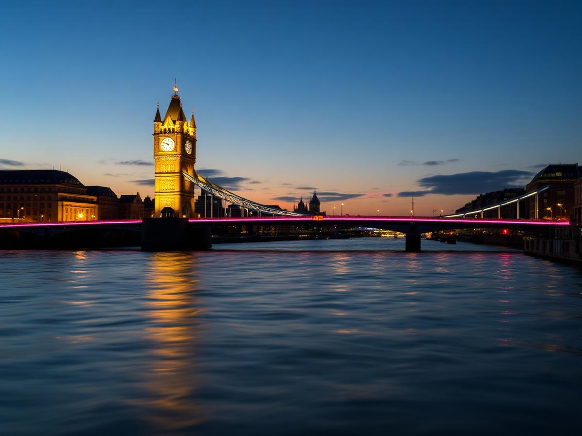 Tower Bridge over the River Thames at dusk